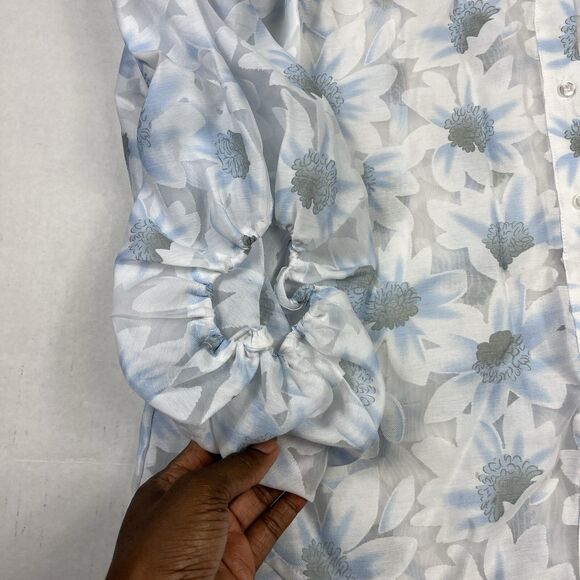 Boston Proper Floral Blouse Puff Sleeve Button Down Romantic Top Cottagecore L - Picture 4 of 12